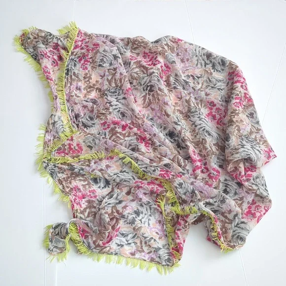 American Eagle Pareo Sarong Beach Wrap Scarf Water Color Eyelash Fringe - Picture 5 of 9